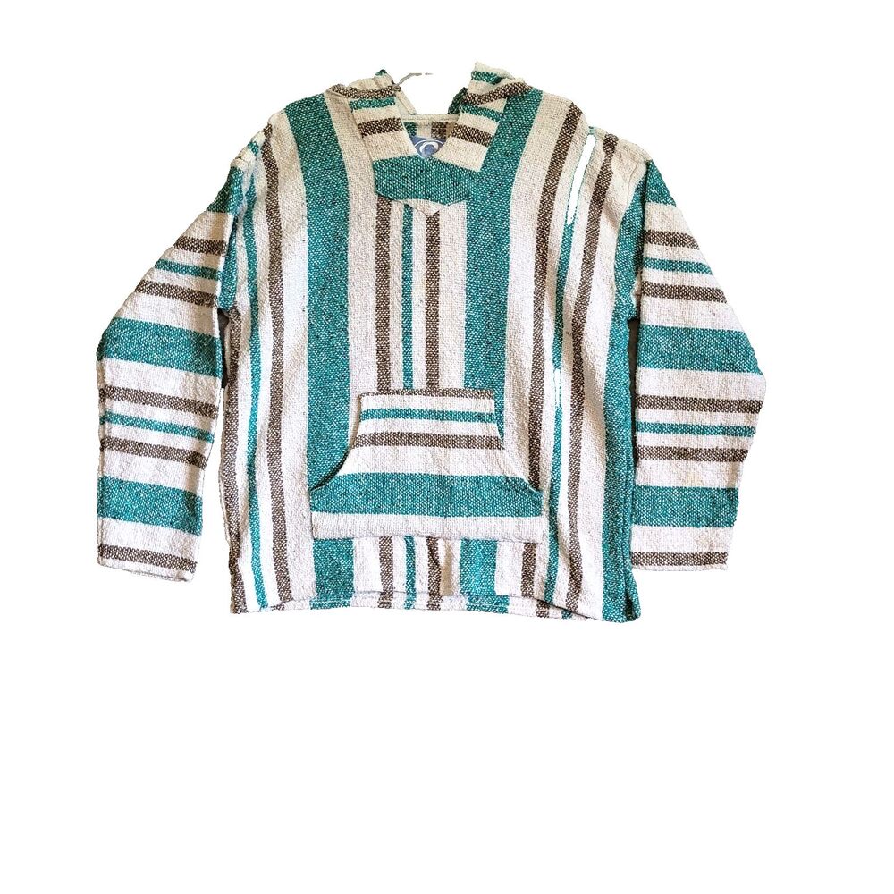 Vintage Baja Co Surf Hoody Unisex XL Green Brown Hippie Surfer Coastal Casual